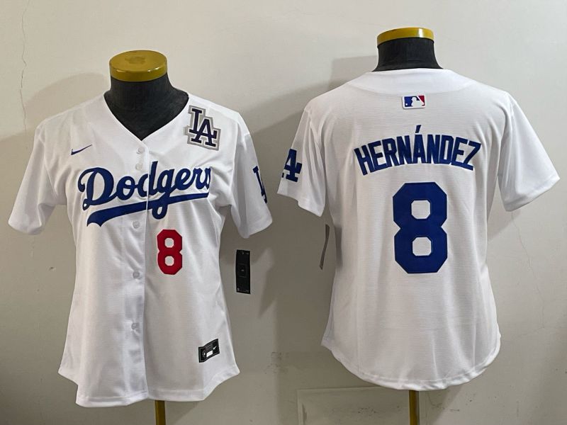 Women 2026 Nike Los Angeles Dodgers #8 Hernandez White Game MLB Jersey 010